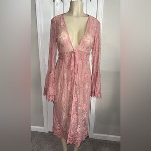 Polly & Esther Pink Lace Tie-Front Kimono
